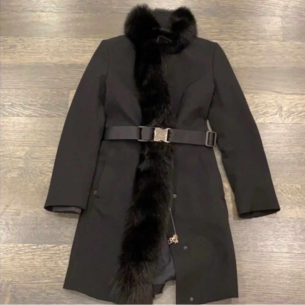 Prada Black Nylon Coat with Fur Detail - Picture 2 of 5